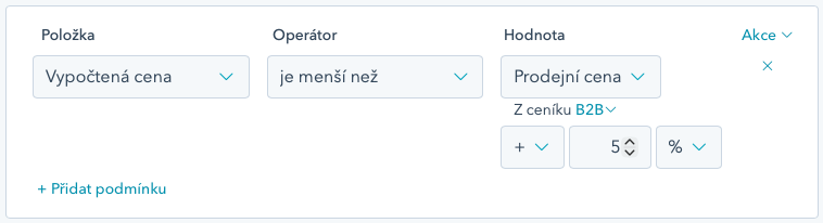 Výběr ceníku v podmínkách pravidel