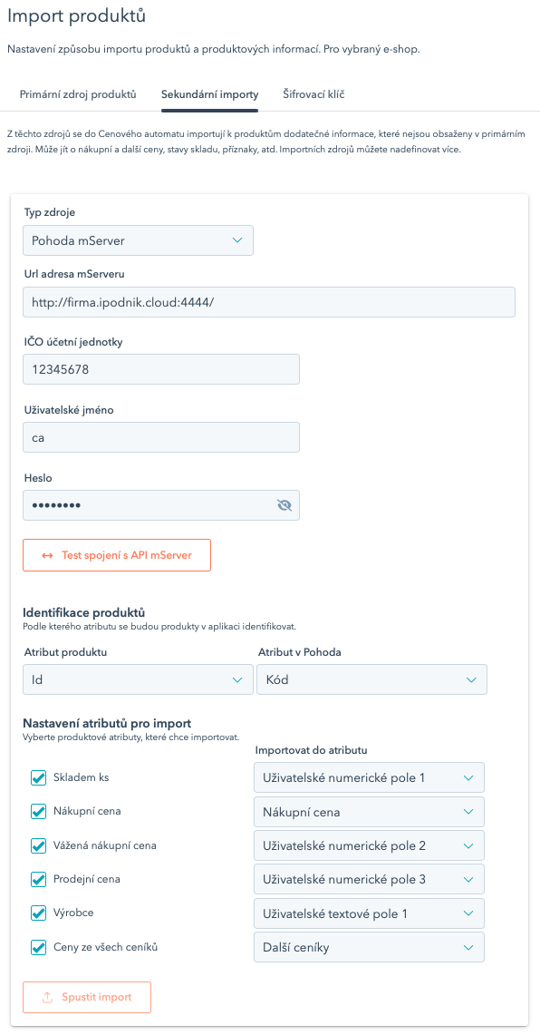 Nastavení importu z Pohoda mServer