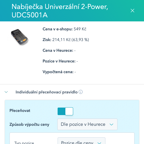 Individuální pravidlp v náhledu produktu