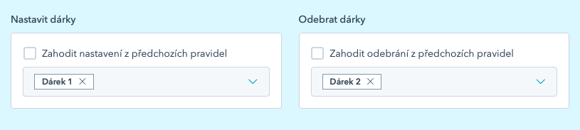 Nastavení a odebrání dárků v pravidle