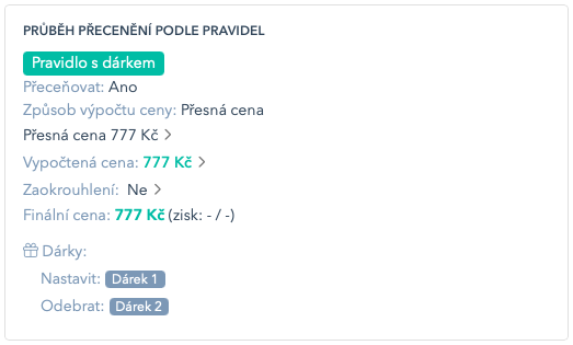 Dárky v průběhu přecenění podle pravidel
