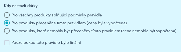 Nastavení triggeru dárků
