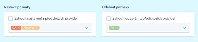 Nastavení a odebrání příznaků v pravidle