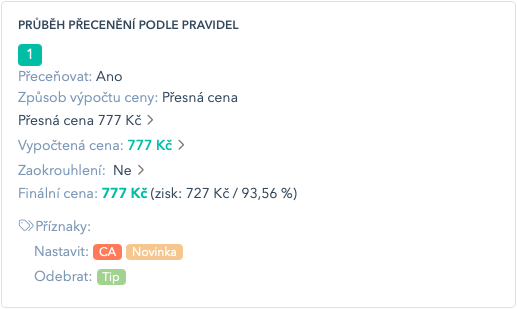 Příznaky v průběhu přecenění podle pravidel