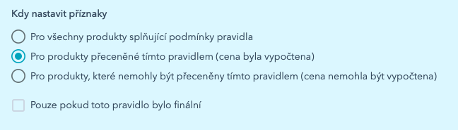 Nastavení triggeru příznaků