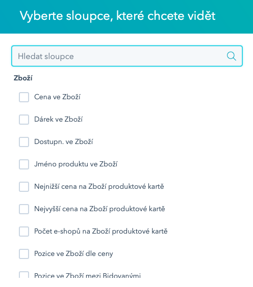 Produktové atributy pro Zboží